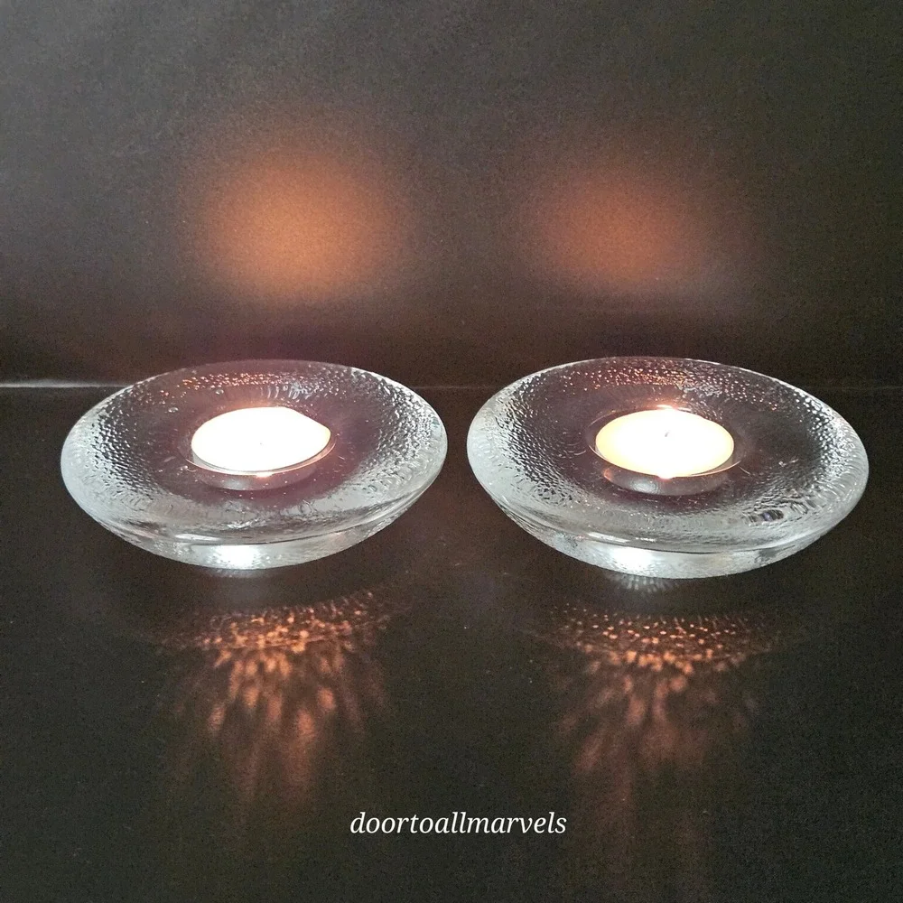 VTG Iittala Nappi Tealight Candle Holder Markku Salo '90s Clear Pebbled Glass